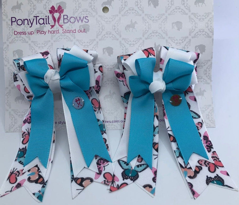 Turquoise Butterfly PonyTail Bows