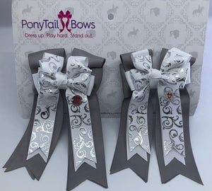 PonyTail Bows 3" Tails Silver Scroll PonyTail Bows equestrian team apparel online tack store mobile tack store custom farm apparel custom show stable clothing equestrian lifestyle horse show clothing riding clothes PonyTail Bows | Equestrian Hair Accessories horses equestrian tack store