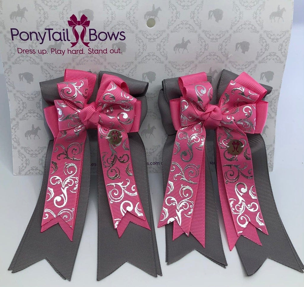 PonyTail Bows 3" Tails Hot Pink Scroll PonyTail Bows equestrian team apparel online tack store mobile tack store custom farm apparel custom show stable clothing equestrian lifestyle horse show clothing riding clothes PonyTail Bows | Equestrian Hair Accessories horses equestrian tack store
