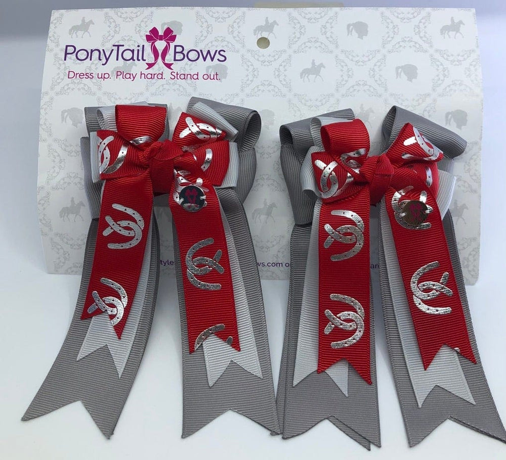 Red Horse Shoes PonyTail Bows