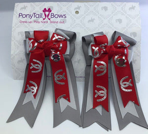 PonyTail Bows 3" Tails Red Horse Shoes PonyTail Bows equestrian team apparel online tack store mobile tack store custom farm apparel custom show stable clothing equestrian lifestyle horse show clothing riding clothes PonyTail Bows | Equestrian Hair Accessories horses equestrian tack store