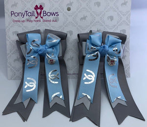 PonyTail Bows 3" Tails Baby Blue Horse Shoes PonyTail Bows equestrian team apparel online tack store mobile tack store custom farm apparel custom show stable clothing equestrian lifestyle horse show clothing riding clothes PonyTail Bows | Equestrian Hair Accessories horses equestrian tack store