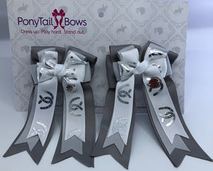 PonyTail Bows 3" Tails Silver Horse Shoes PonyTail Bows equestrian team apparel online tack store mobile tack store custom farm apparel custom show stable clothing equestrian lifestyle horse show clothing riding clothes PonyTail Bows | Equestrian Hair Accessories horses equestrian tack store