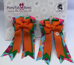 PonyTail Bows 3" Tails Orange Hibiscus PonyTail Bows equestrian team apparel online tack store mobile tack store custom farm apparel custom show stable clothing equestrian lifestyle horse show clothing riding clothes PonyTail Bows | Equestrian Hair Accessories horses equestrian tack store