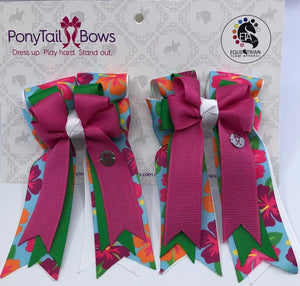 PonyTail Bows 3" Tails Magenta Hibiscus PonyTail Bows equestrian team apparel online tack store mobile tack store custom farm apparel custom show stable clothing equestrian lifestyle horse show clothing riding clothes PonyTail Bows | Equestrian Hair Accessories horses equestrian tack store