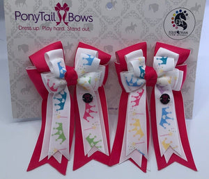 PonyTail Bows 3" Tails Hot Pink Crowns PonyTail Bows equestrian team apparel online tack store mobile tack store custom farm apparel custom show stable clothing equestrian lifestyle horse show clothing riding clothes PonyTail Bows | Equestrian Hair Accessories horses equestrian tack store