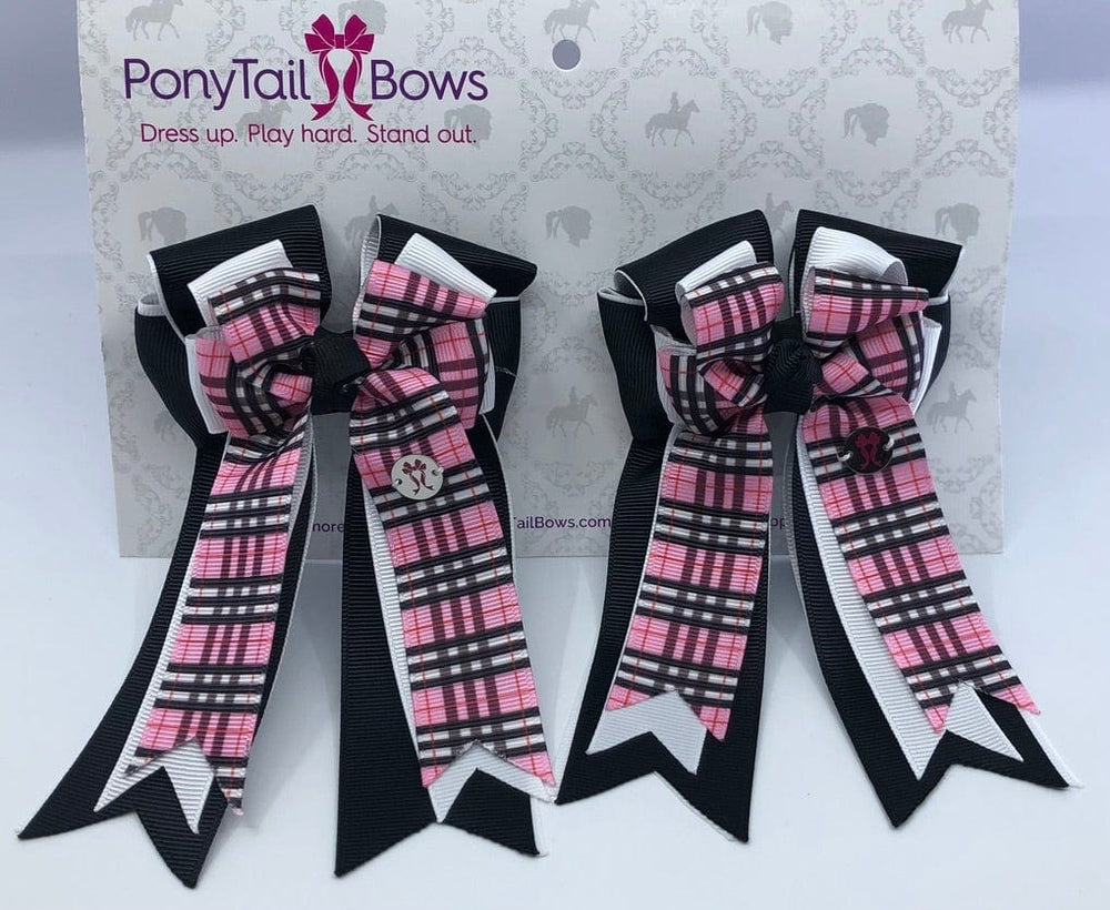 PonyTail Bows 3" Tails Pinky Pie Plaid/Black PonyTail Bows equestrian team apparel online tack store mobile tack store custom farm apparel custom show stable clothing equestrian lifestyle horse show clothing riding clothes PonyTail Bows | Equestrian Hair Accessories horses equestrian tack store