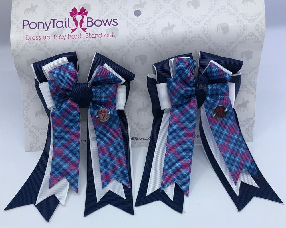 Mia Spirit Satin Ribbon Bow Ponytailers - Navy Blue Royal Blue
