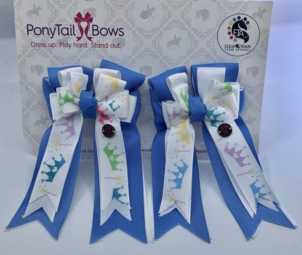 Light Blue Crowns PonyTail Bows